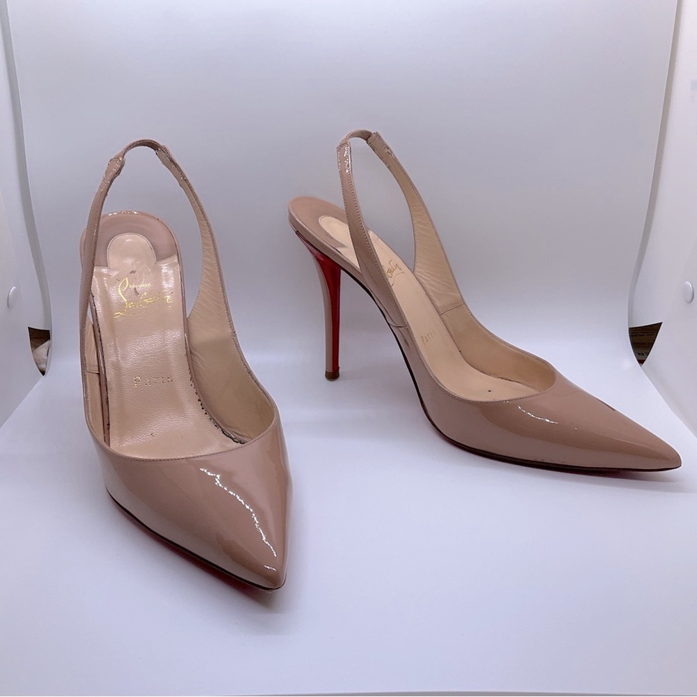 Christian Louboutin Apostrophy Sling 100 Nude Pat